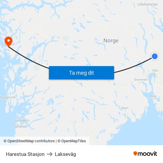 Harestua Stasjon to Laksevåg map