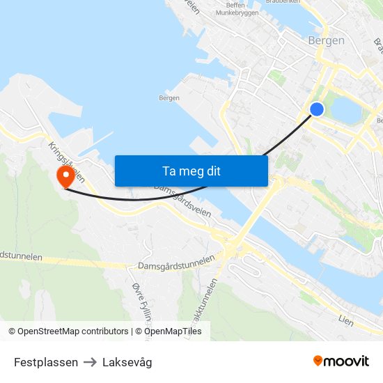 Festplassen to Laksevåg map