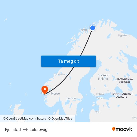 Fjellstad to Laksevåg map