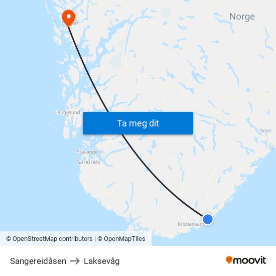 Sangereidåsen to Laksevåg map