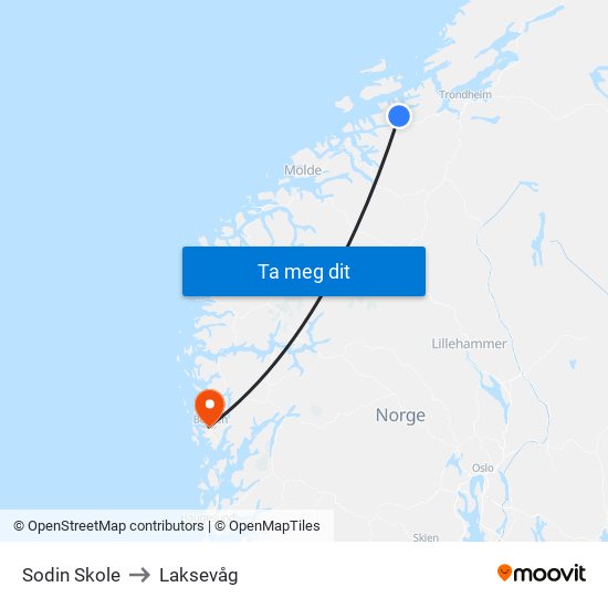 Sodin Skole to Laksevåg map