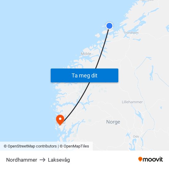 Nordhammer to Laksevåg map