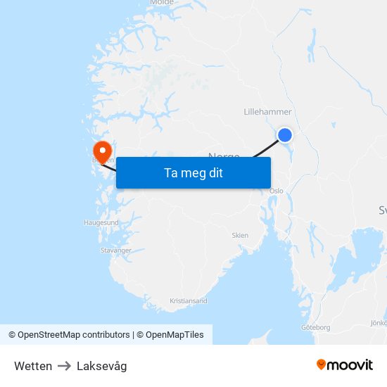 Wetten to Laksevåg map