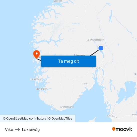 Vika to Laksevåg map