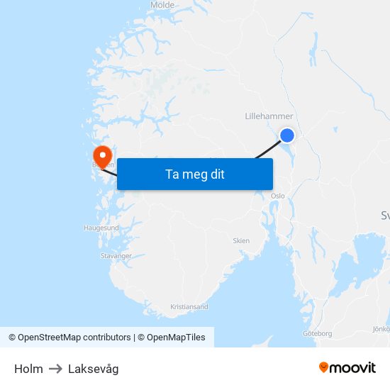 Holm to Laksevåg map