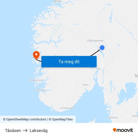 Tåsåsen to Laksevåg map