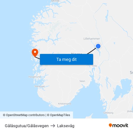 Gålåsgutua/Gålåsvegen to Laksevåg map