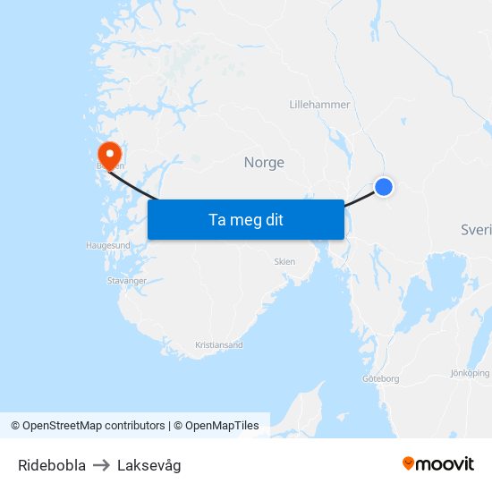 Ridebobla to Laksevåg map