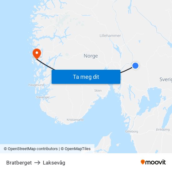 Bratberget to Laksevåg map