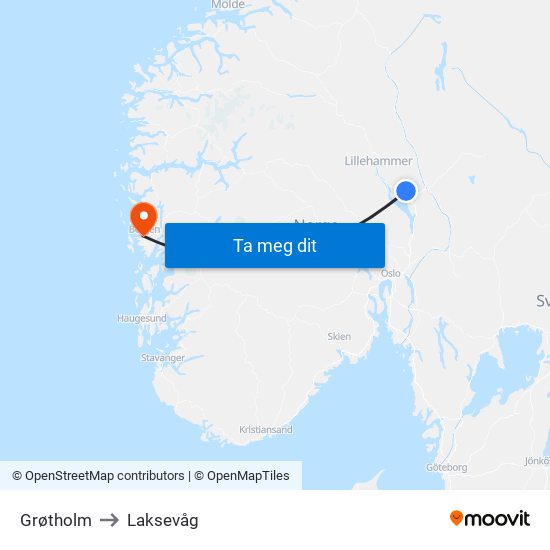 Grøtholm to Laksevåg map