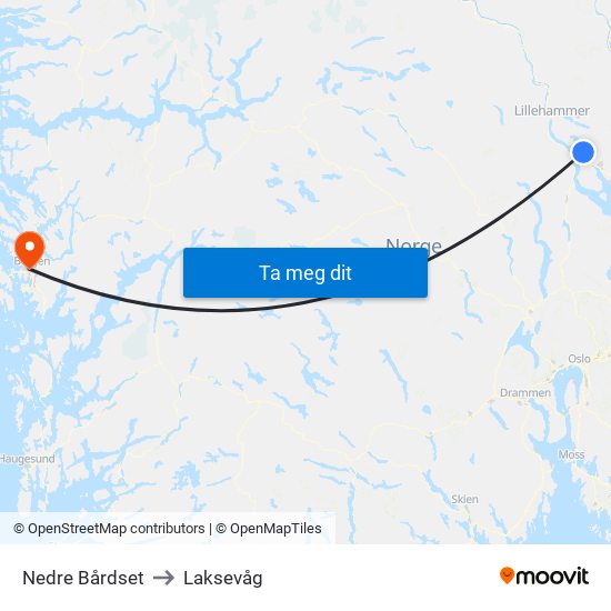 Nedre Bårdset to Laksevåg map