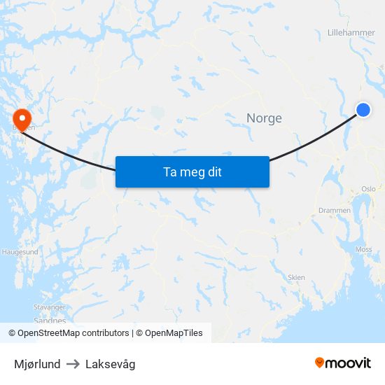 Mjørlund to Laksevåg map