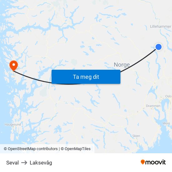 Seval to Laksevåg map