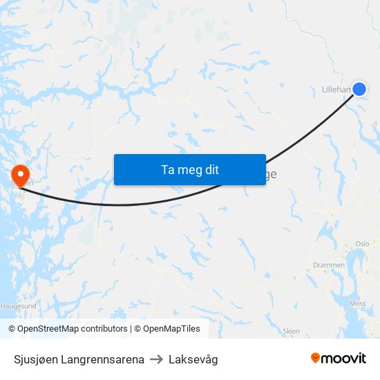 Sjusjøen Langrennsarena to Laksevåg map