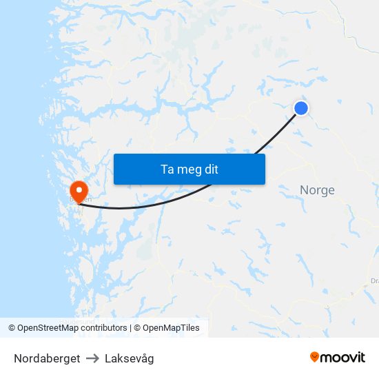 Nordaberget to Laksevåg map