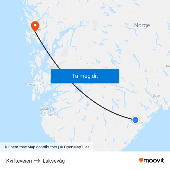 Kvifteveien to Laksevåg map