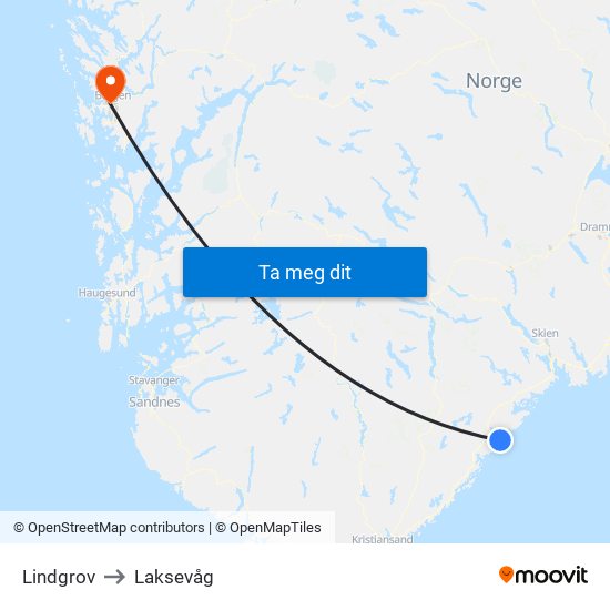 Lindgrov to Laksevåg map