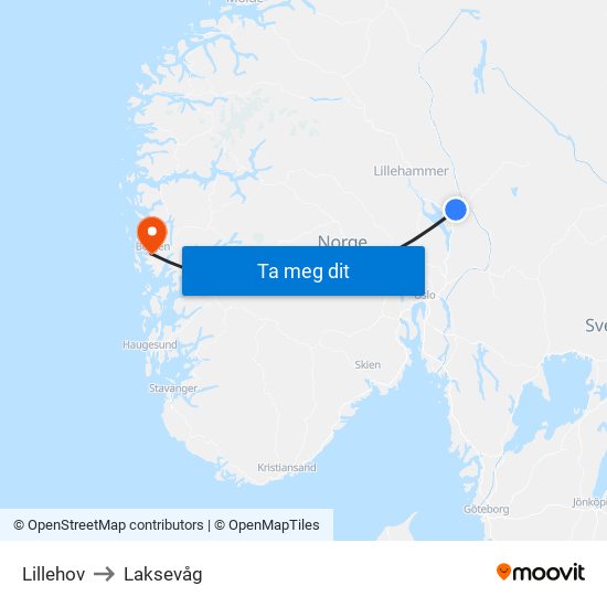 Lillehov to Laksevåg map