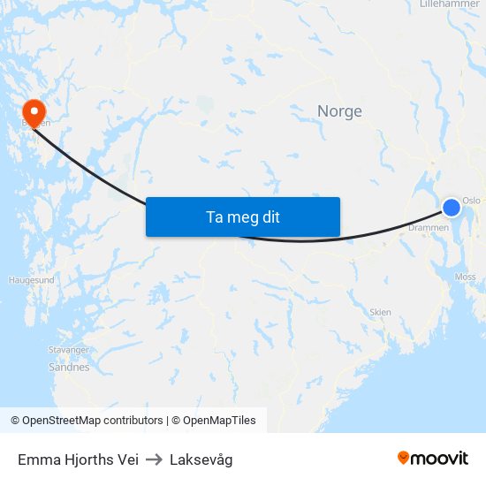 Emma Hjorths Vei to Laksevåg map