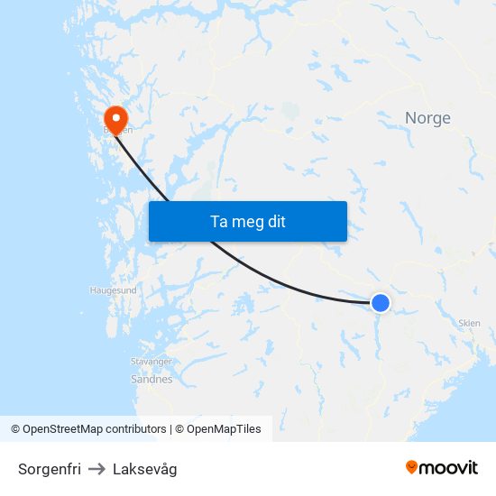 Sorgenfri to Laksevåg map