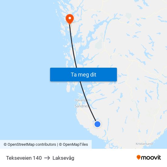 Tekseveien 140 to Laksevåg map