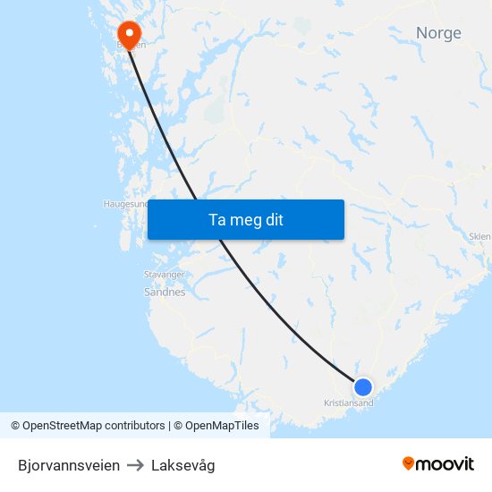 Bjorvannsveien to Laksevåg map