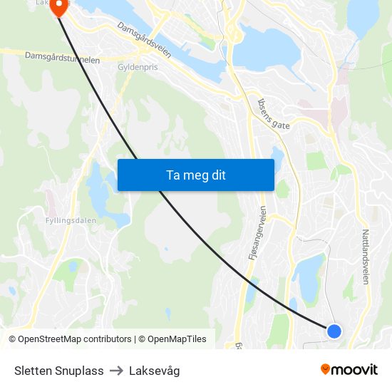 Sletten Snuplass to Laksevåg map