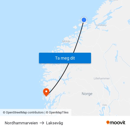 Nordhammarveien to Laksevåg map