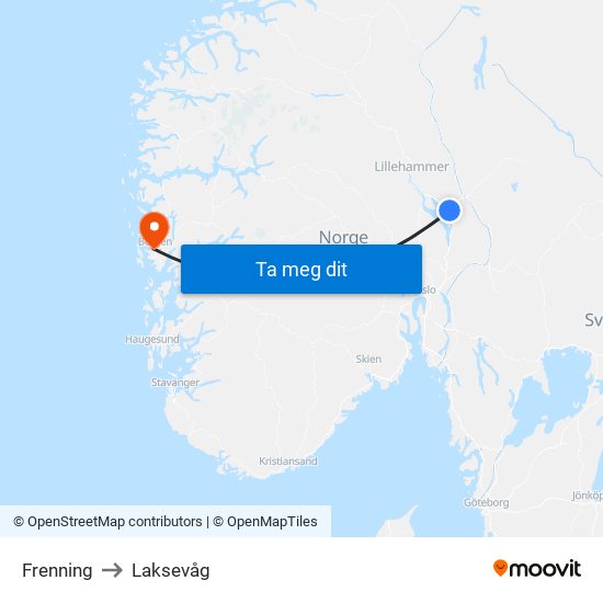 Frenning to Laksevåg map