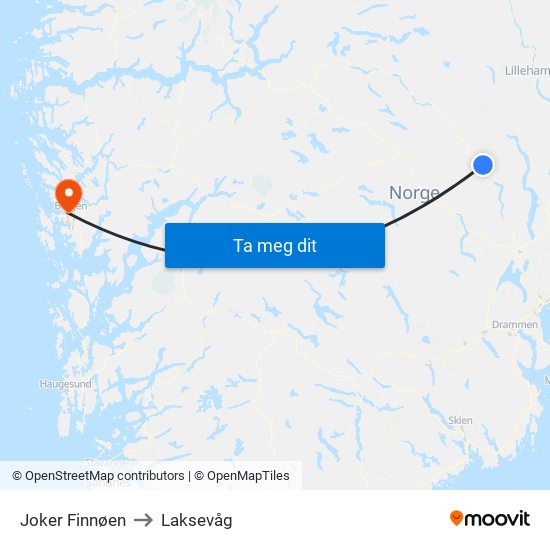Joker Finnøen to Laksevåg map