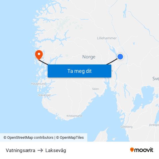 Vatningsætra to Laksevåg map