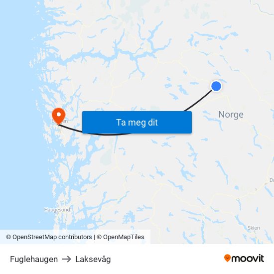 Fuglehaugen to Laksevåg map