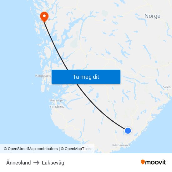 Ånnesland to Laksevåg map