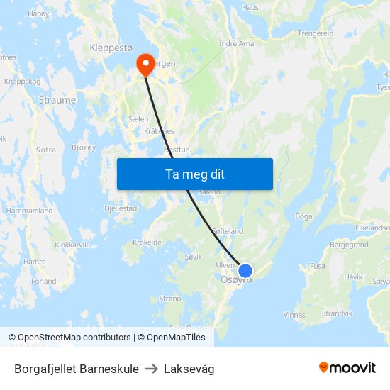 Borgafjellet Barneskule to Laksevåg map