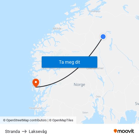 Stranda to Laksevåg map