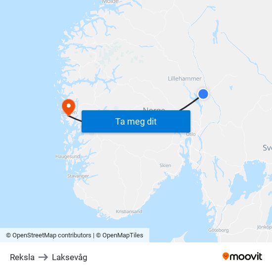 Reksla to Laksevåg map