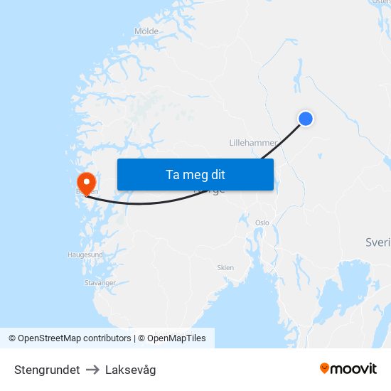 Stengrundet to Laksevåg map