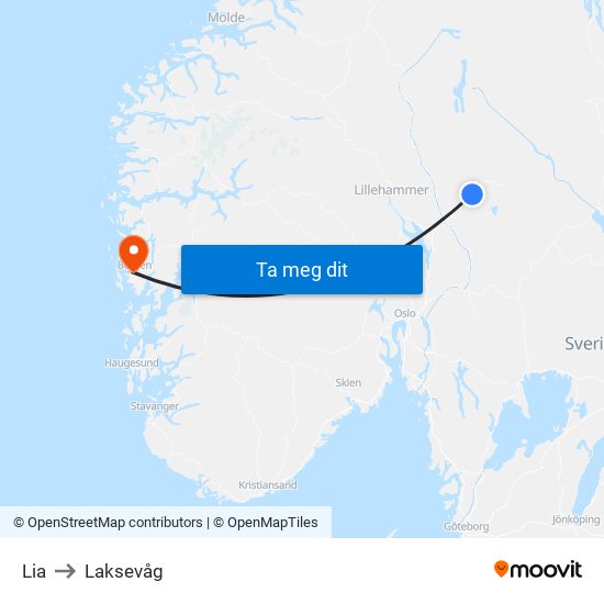 Lia to Laksevåg map