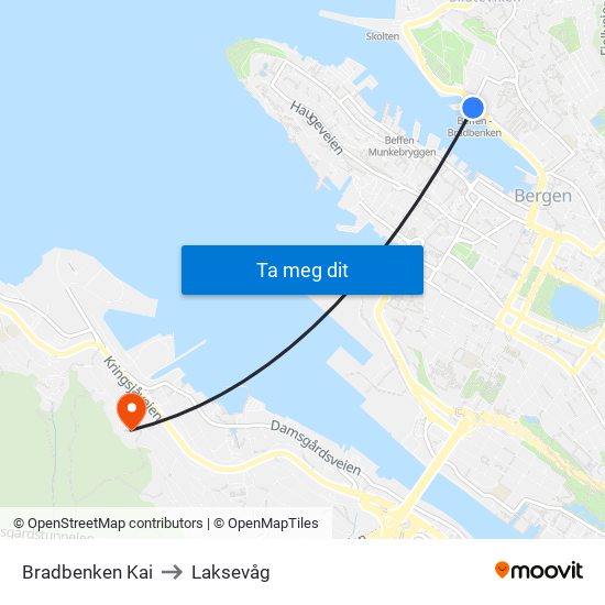 Bradbenken Kai to Laksevåg map