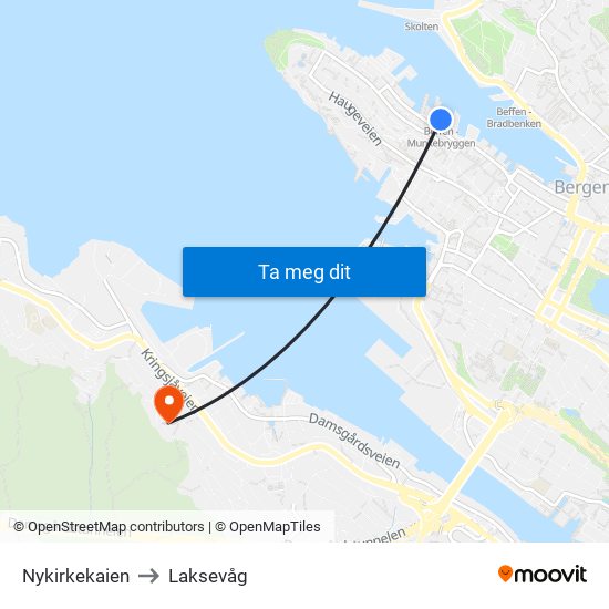 Nykirkekaien to Laksevåg map