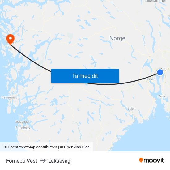 Fornebu Vest to Laksevåg map