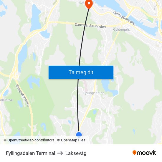 Fyllingsdalen Terminal to Laksevåg map