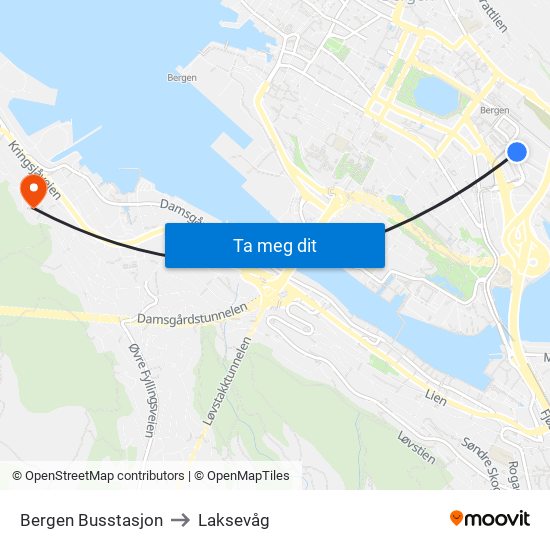 Bergen Busstasjon to Laksevåg map