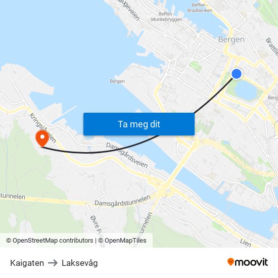 Kaigaten to Laksevåg map