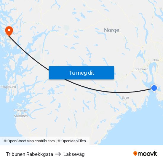 Tribunen Rabekkgata to Laksevåg map