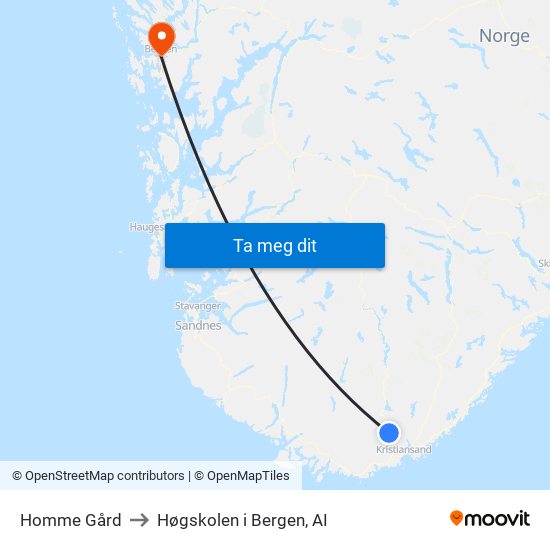 Homme Gård to Høgskolen i Bergen, AI map