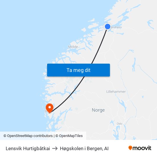 Lensvik Hurtigbåtkai to Høgskolen i Bergen, AI map