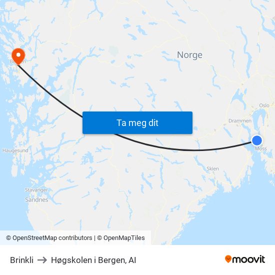 Brinkli to Høgskolen i Bergen, AI map