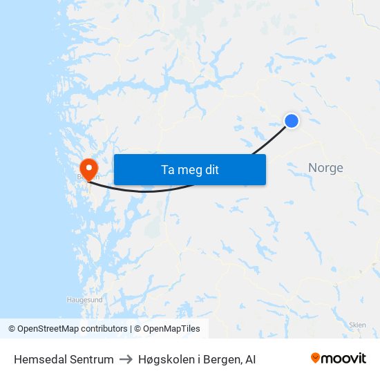 Hemsedal Sentrum to Høgskolen i Bergen, AI map