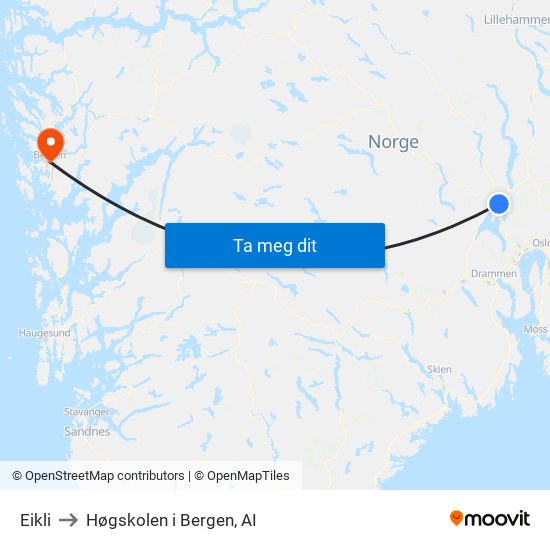 Eikli to Høgskolen i Bergen, AI map